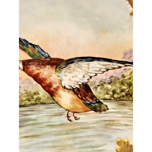 A K LIMOGES FRANCE Hand Painted Porcelain Mallard Bird Plate Gold Trim Signed - Picture 7 of 8